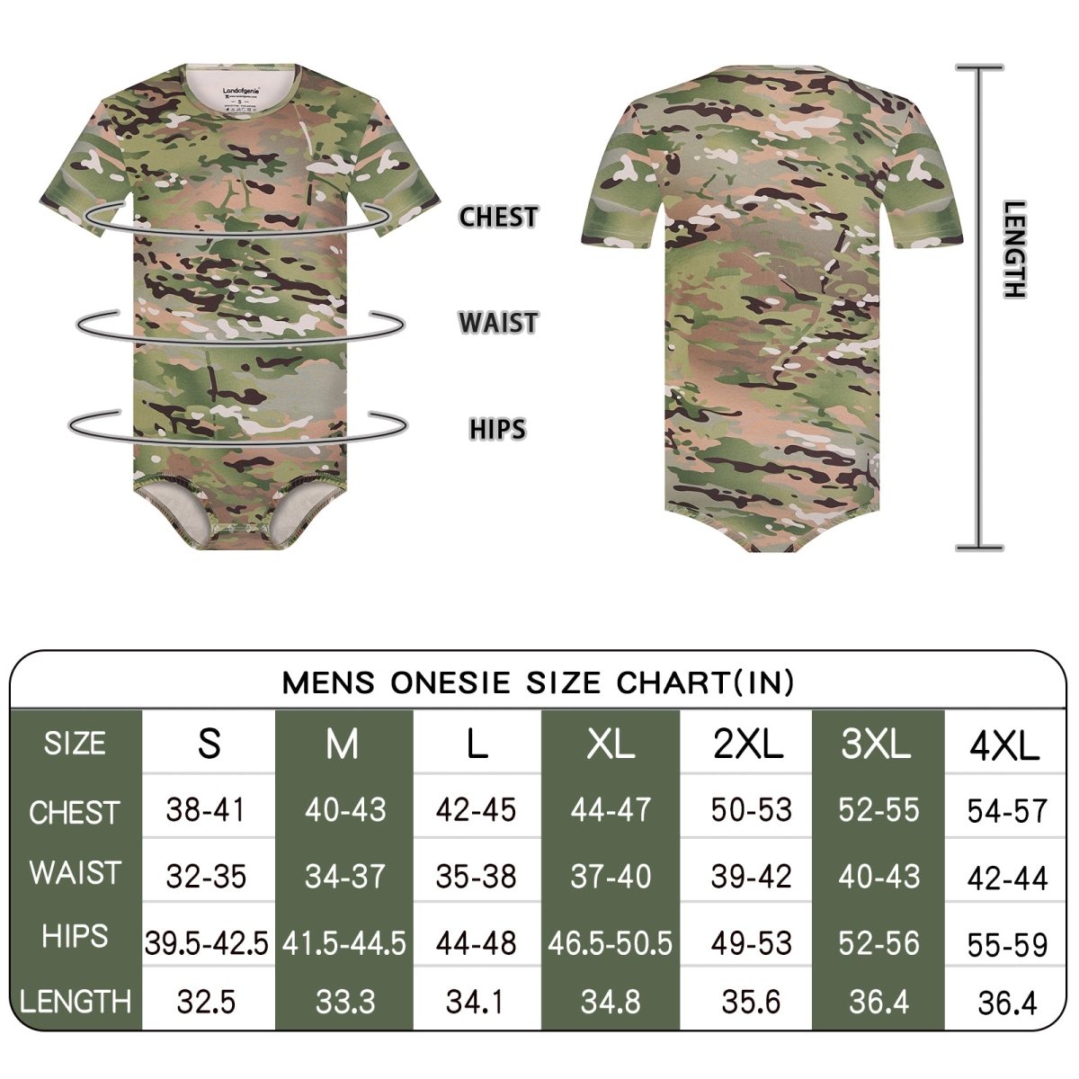 Landofgenie Mens Print Onesie - Camo Green - landofgenie