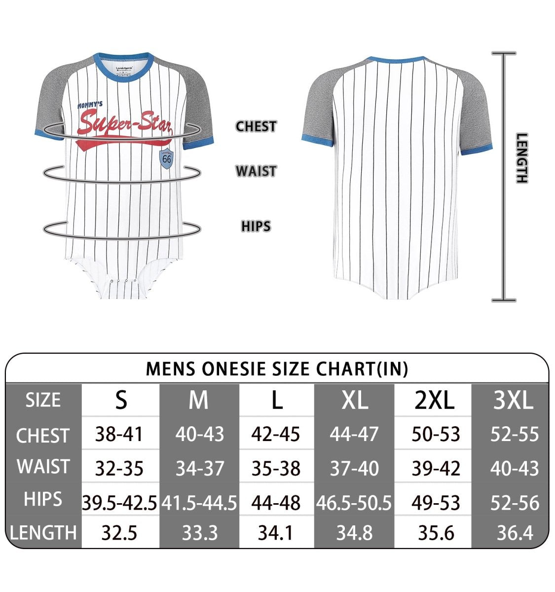 Landofgenie Mens Print Stripe Onesie -Baseball - landofgenie