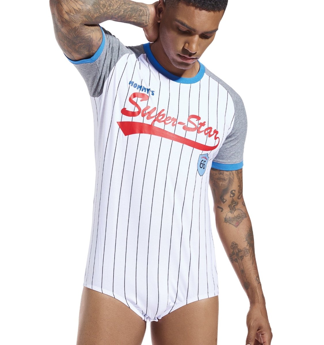 Landofgenie Mens Print Stripe Onesie - Baseball - landofgenie