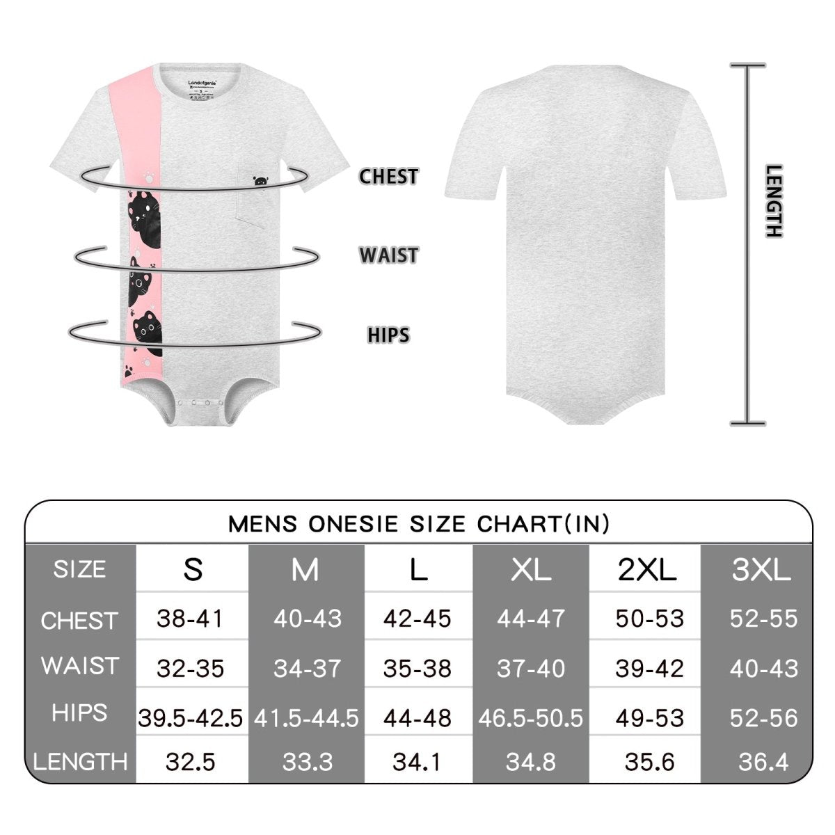 Landofgenie Mens Print Stripe Onesie - Kitten Pink - landofgenie