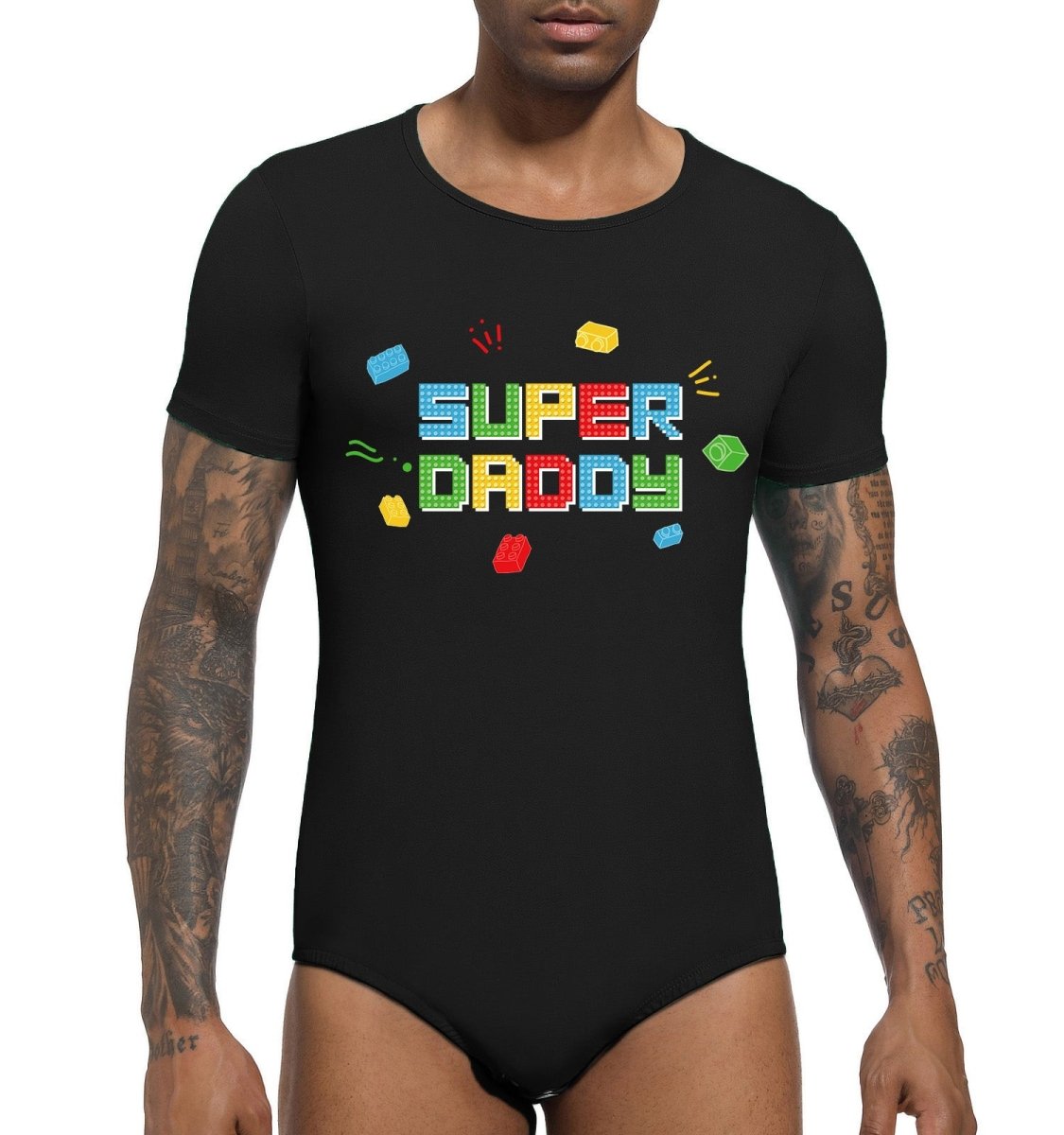 Landofgenie Mens Print Stripe Onesie -Super Daddy - landofgenie