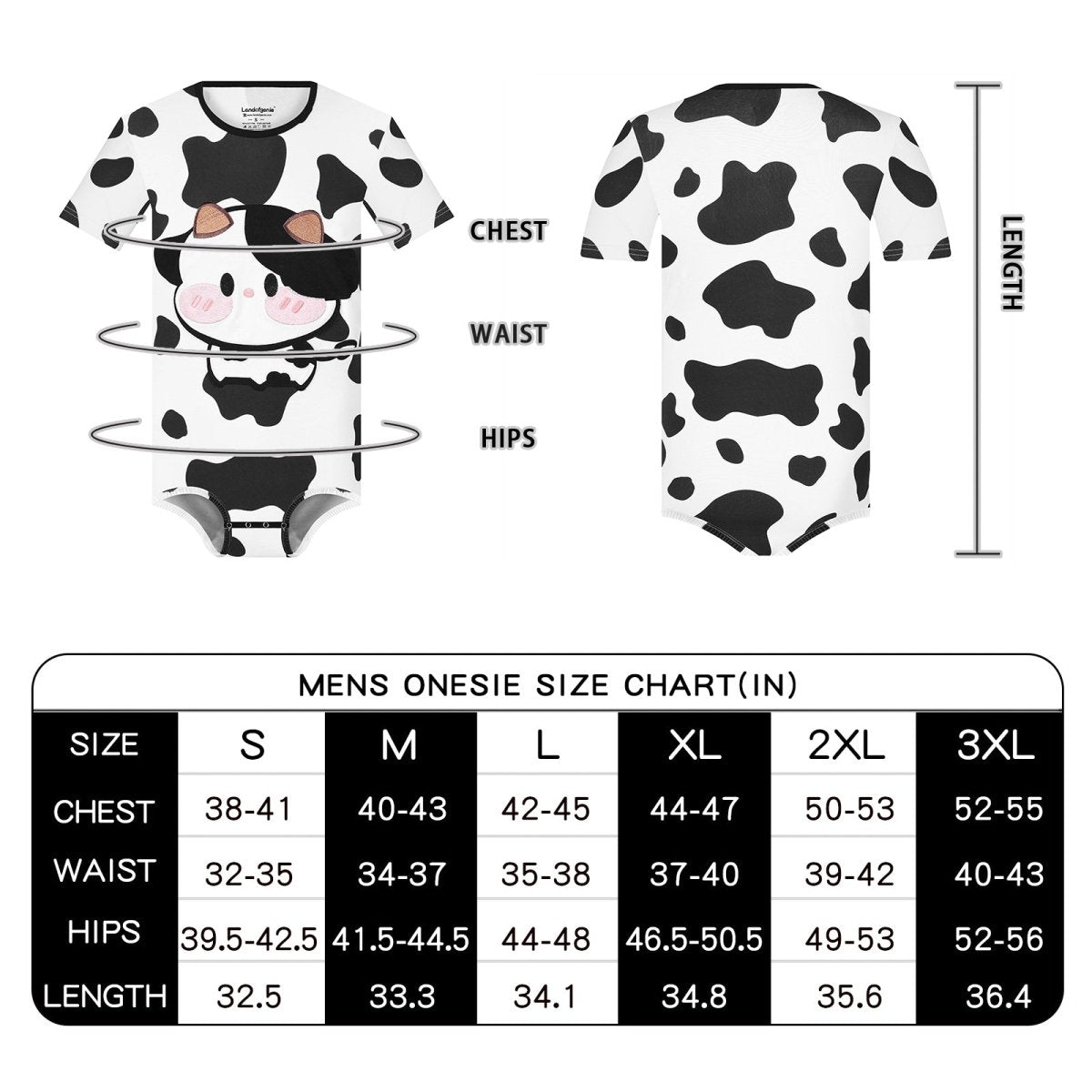 Landofgenie Mens Romper Cow Print Jumpsuit - landofgenie