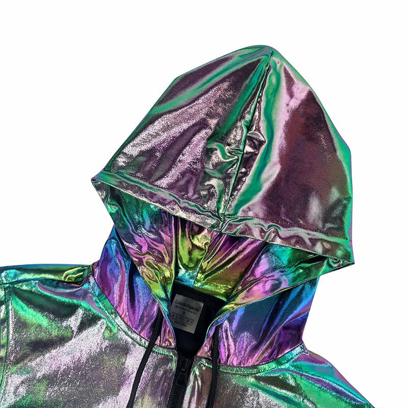 Landofgenie Mens Shiny Metallic Zip Up Sleeveless Hooded Vest T Shirt - Black - landofgenie