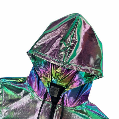 Landofgenie Mens Shiny Metallic Zip Up Sleeveless Hooded Vest T Shirt - Black - landofgenie