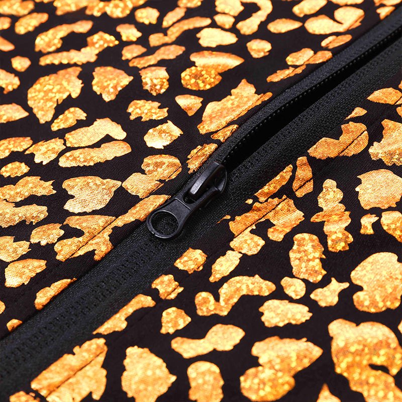 Landofgenie Mens Shiny Metallic Zip Up Sleeveless Hooded Vest T Shirt - Golden leopard - landofgenie