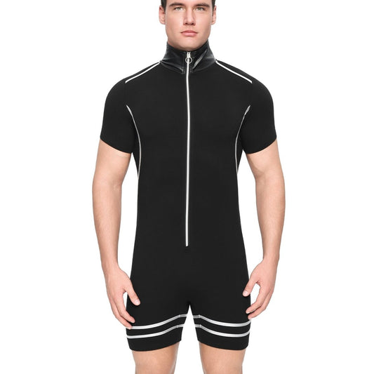 Landofgenie Men's Shirt Collar Bodyuit with Zipper - landofgenie