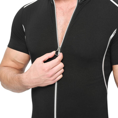 Landofgenie Men's Shirt Collar Bodyuit with Zipper - landofgenie