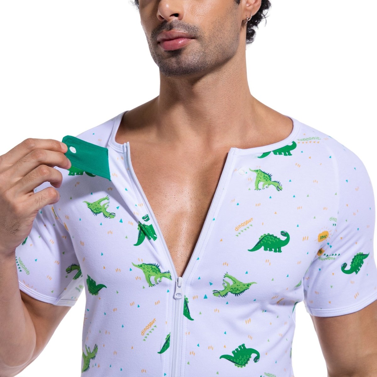 Landofgenie Mens Short Sleeve Onesie Piece Pajama - Ancient Dinosaurs - landofgenie
