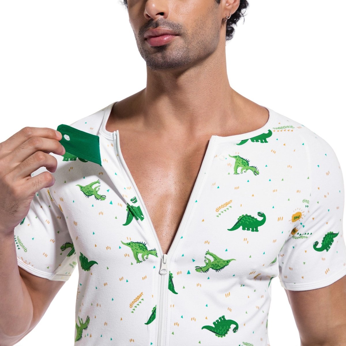 Landofgenie Mens Short Sleeve Onesie Piece Pajama - Ancient Dinosaurs - landofgenie
