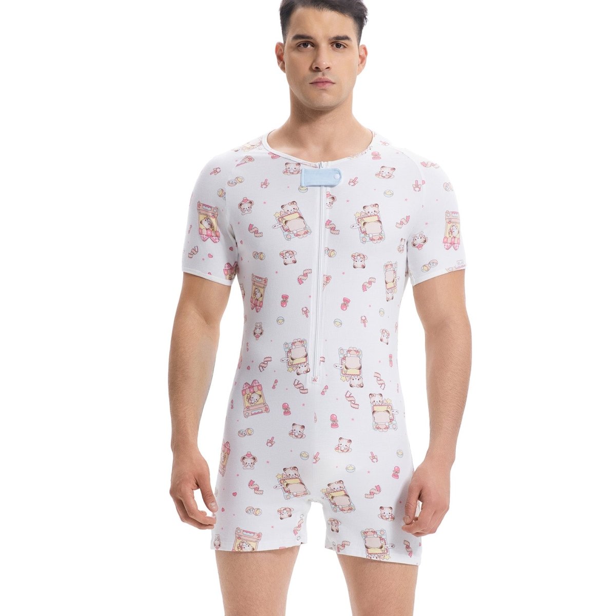 Landofgenie Mens Short Sleeve Onesie Piece Pajama - Bear - landofgenie