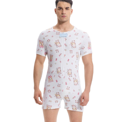 Landofgenie Mens Short Sleeve Onesie Piece Pajama - Bear - landofgenie