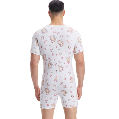 Landofgenie Mens Short Sleeve Onesie Piece Pajama - Bear - landofgenie