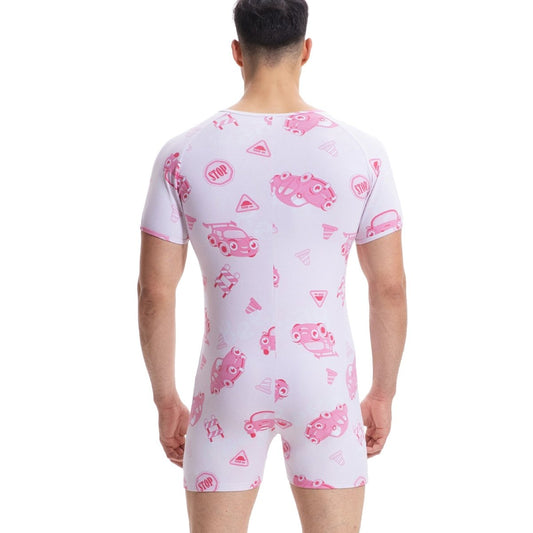 Landofgenie Mens Short Sleeve Onesie Piece Pajama - Car - landofgenie