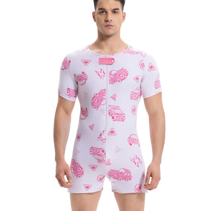 Landofgenie Mens Short Sleeve Onesie Piece Pajama - Car - landofgenie