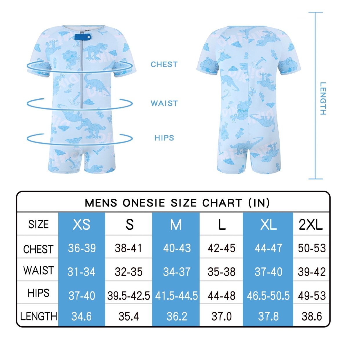 Landofgenie Mens Short Sleeve Onesie Piece Pajama - Dinosaur - landofgenie
