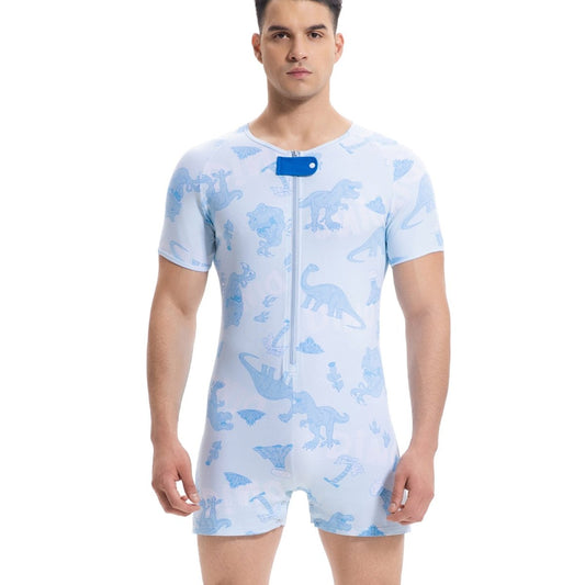 Landofgenie Mens Short Sleeve Onesie Piece Pajama - Dinosaur - landofgenie