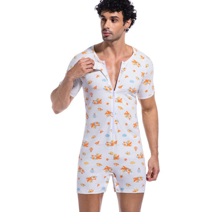 Landofgenie Mens Short Sleeve Onesie Piece Pajama - Kapibala - landofgenie