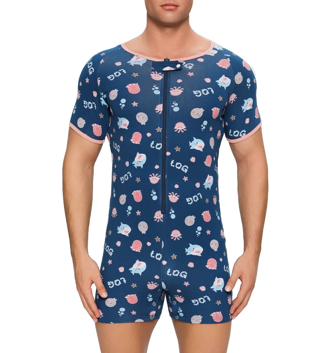 Landofgenie Mens Short Sleeve Onesie Piece Pajama - Ocean Party - landofgenie