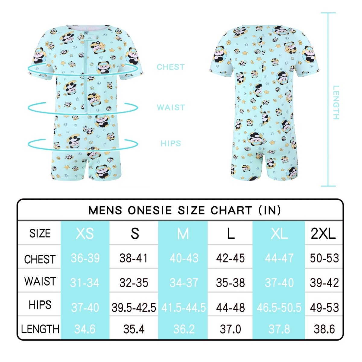 Landofgenie Mens Short Sleeve Onesie Piece Pajama - Panda - landofgenie