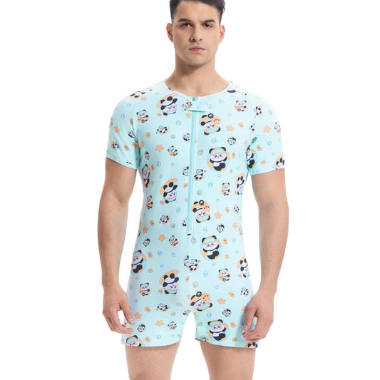 Landofgenie Mens Short Sleeve Onesie Piece Pajama - Panda - landofgenie