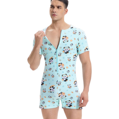 Landofgenie Mens Short Sleeve Onesie Piece Pajama - Panda - landofgenie