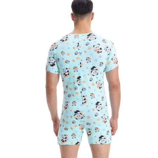 Landofgenie Mens Short Sleeve Onesie Piece Pajama - Panda - landofgenie
