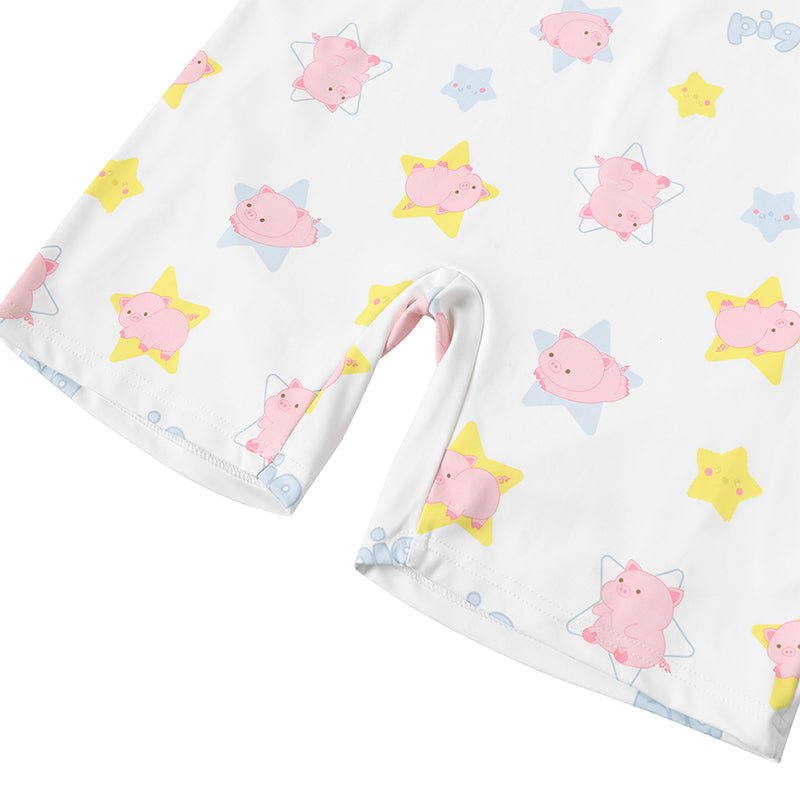 Landofgenie Mens Short Sleeve Onesie Piece Pajama - Piggy - landofgenie