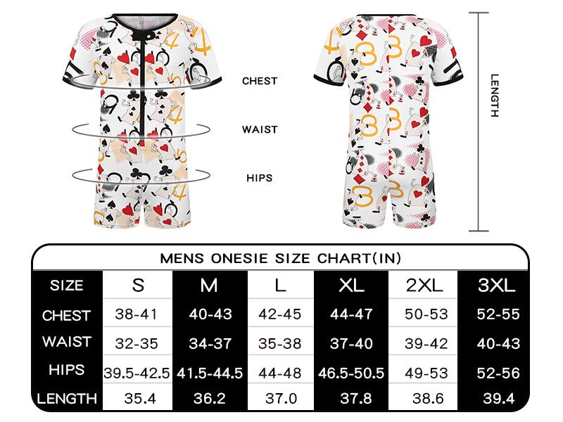 Landofgenie Mens Short Sleeve Onesie Piece Pajama - Poker - landofgenie