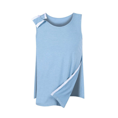 Landofgenie Mens Shoulder Snap - Access Tank Tops Post Surgery Shirts - Blue - landofgenie