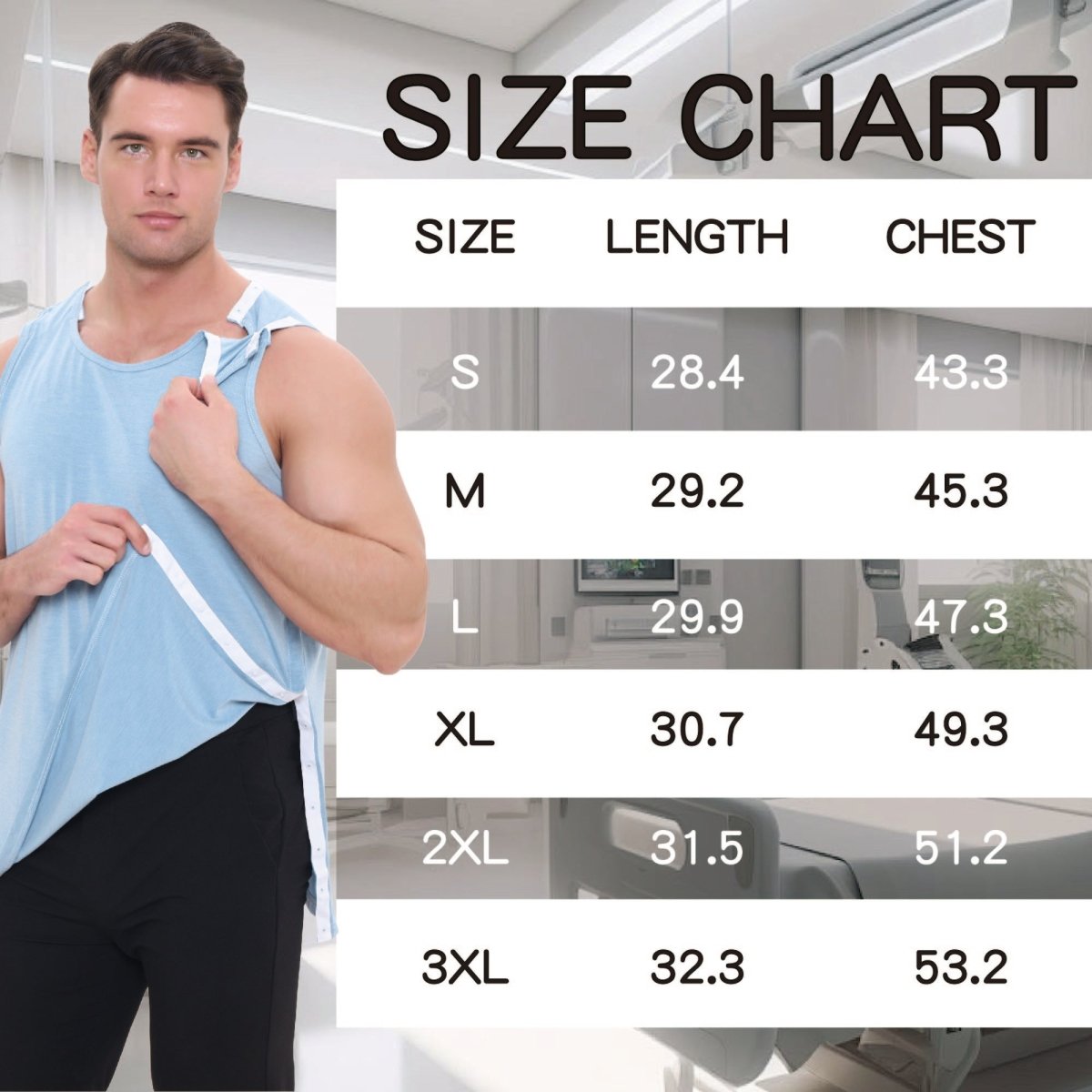 Landofgenie Mens Shoulder Snap - Access Tank Tops Post Surgery Shirts - Blue - landofgenie