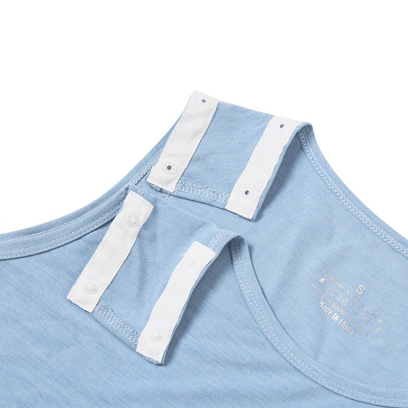 Landofgenie Mens Shoulder Snap - Access Tank Tops Post Surgery Shirts - Blue - landofgenie