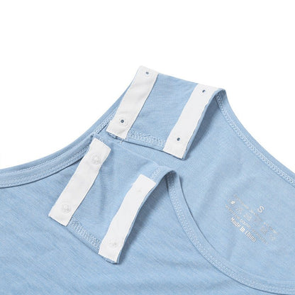 Landofgenie Mens Shoulder Snap - Access Tank Tops Post Surgery Shirts - Blue - landofgenie