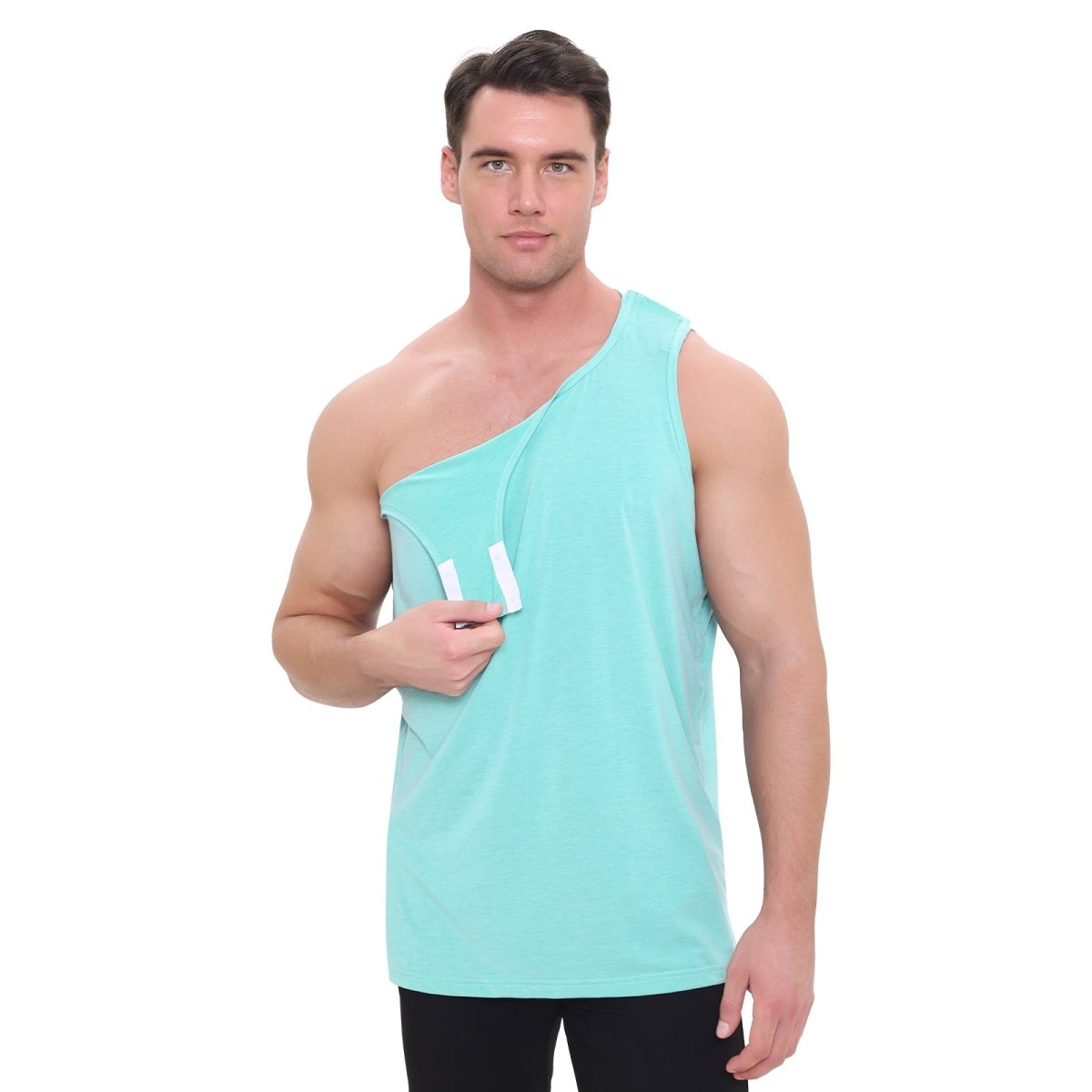 Landofgenie Mens Shoulder Snap - Access Tank Tops Post Surgery Shirts - Green - landofgenie