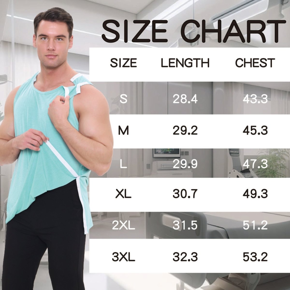 Landofgenie Mens Shoulder Snap - Access Tank Tops Post Surgery Shirts - Green - landofgenie