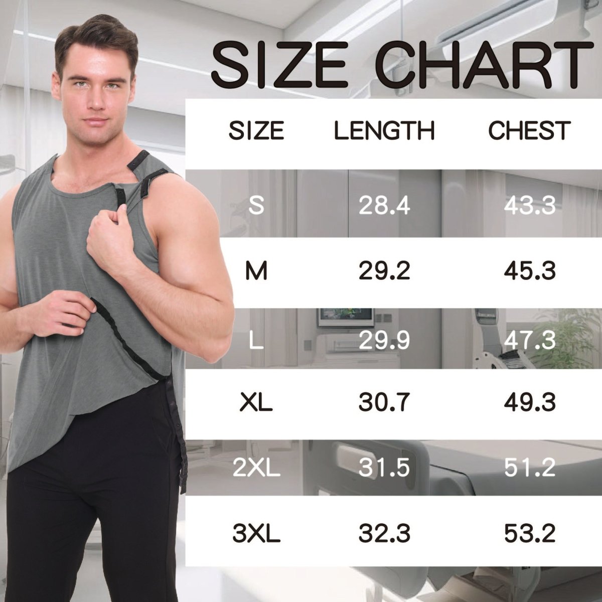 Landofgenie Mens Shoulder Snap - Access Tank Tops Post Surgery Shirts - Grey - landofgenie