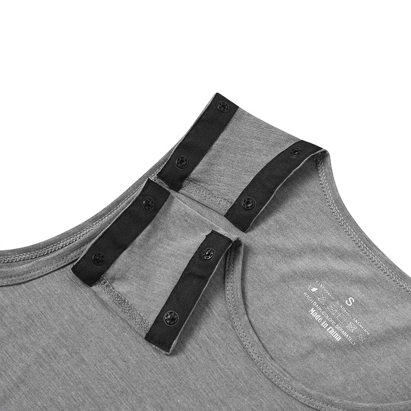 Landofgenie Mens Shoulder Snap - Access Tank Tops Post Surgery Shirts - Grey - landofgenie