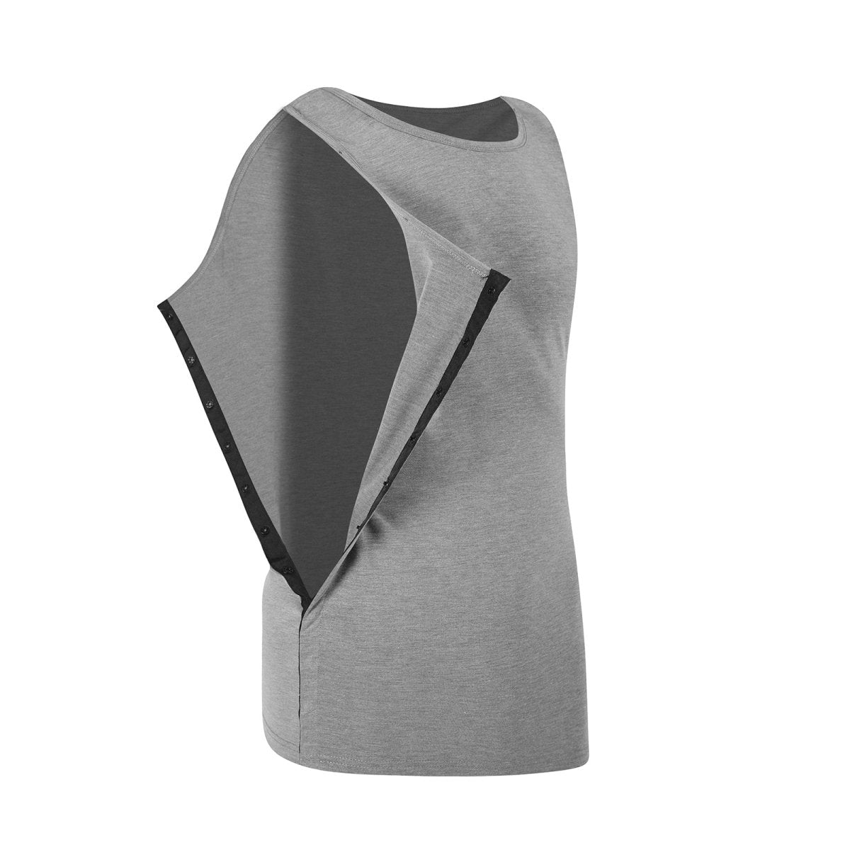 Landofgenie Mens Shoulder Snap - Access Tank Tops Post Surgery Shirts - Grey - landofgenie