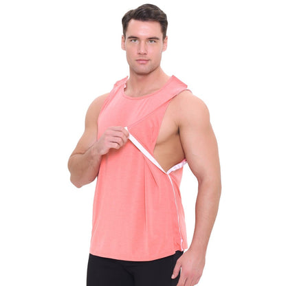Landofgenie Mens Shoulder Snap - Access Tank Tops Post Surgery Shirts - Rose Red - landofgenie