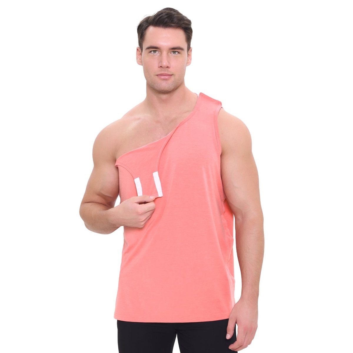 Landofgenie Mens Shoulder Snap - Access Tank Tops Post Surgery Shirts - Rose Red - landofgenie