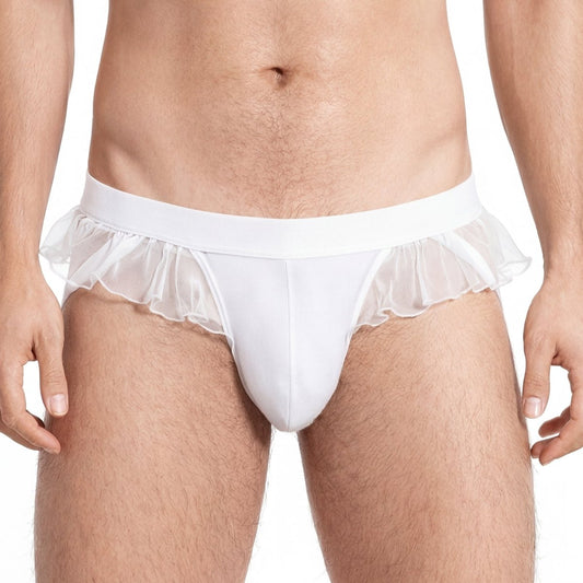 Landofgenie Men's Sissy Gay Lace underwear - White - landofgenie