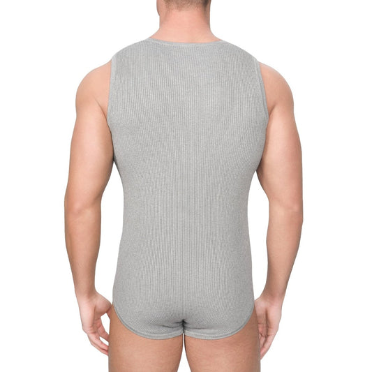 Landofgenie Men's Sleeveless Basic Bodysuit Snap Crotch Male Onesie - Gray - landofgenie