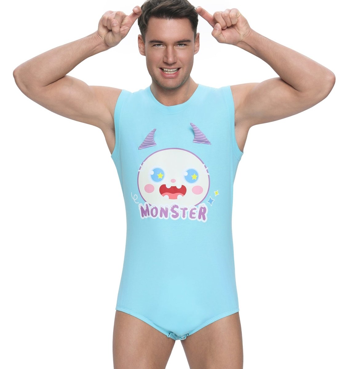 Landofgenie Mens Sleeveless Bodysuit One Piece Pajamas - Monster - landofgenie