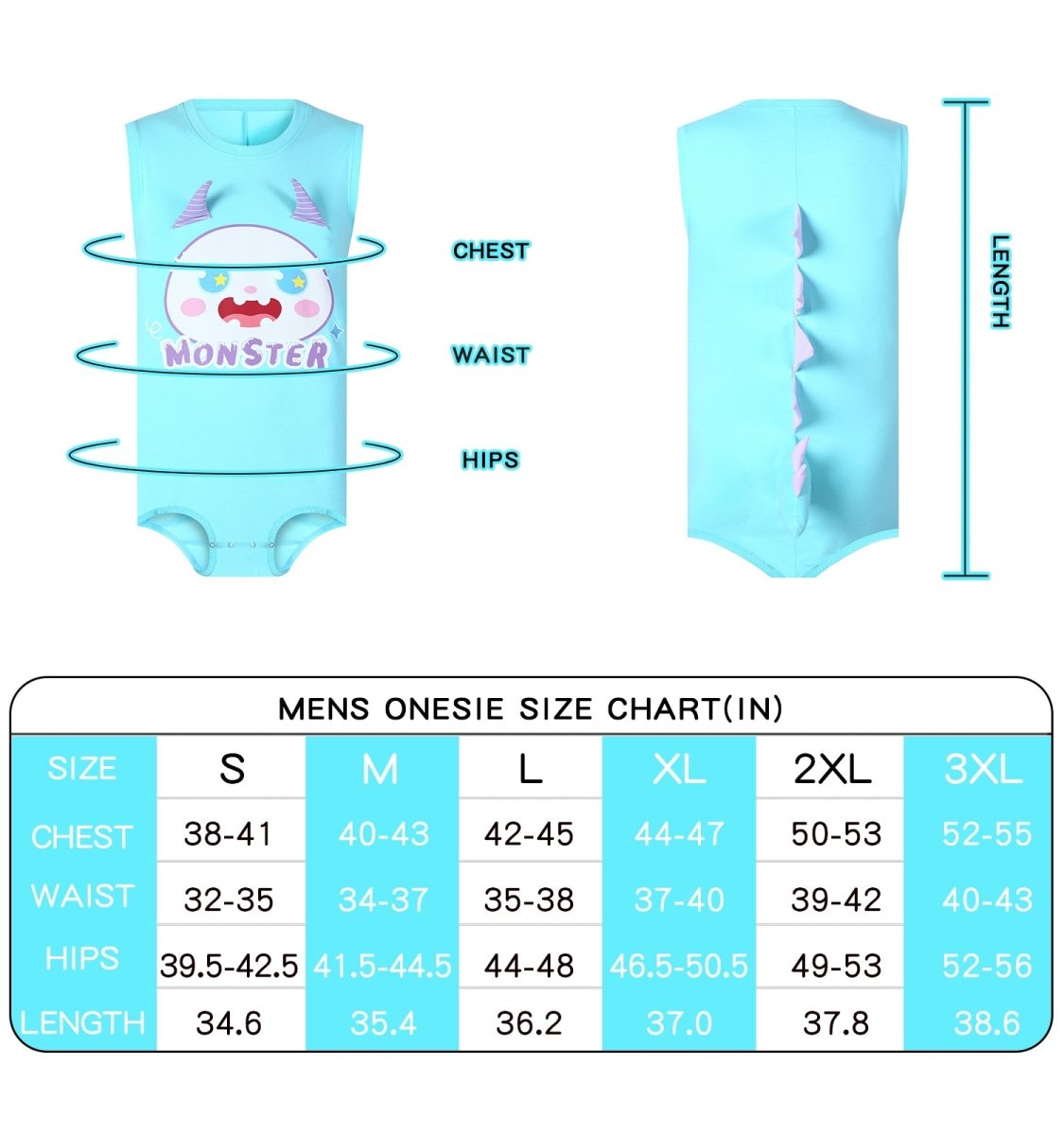 Landofgenie Mens Sleeveless Bodysuit One Piece Pajamas - Monster - landofgenie