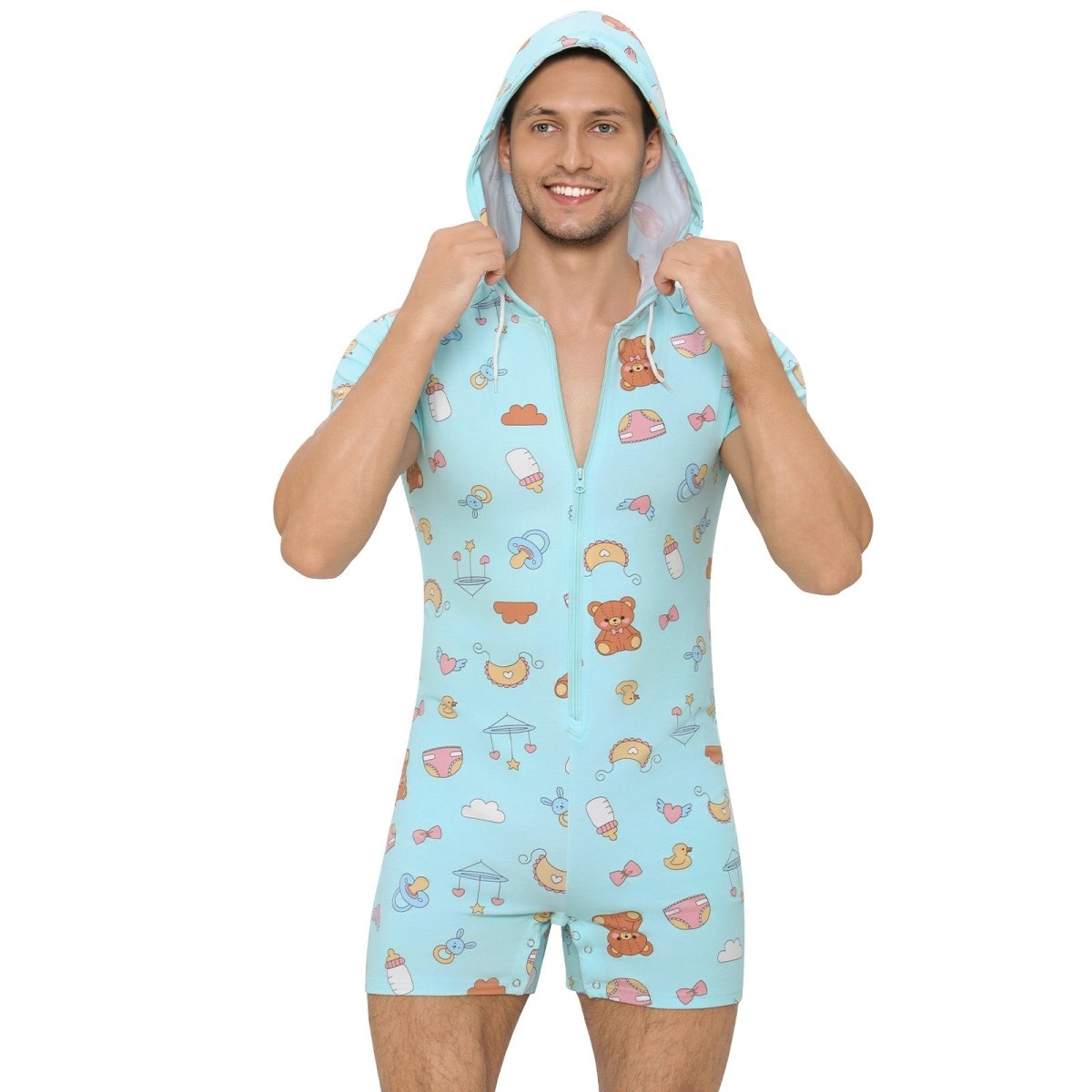 Landofgenie Mens Solid Hooded Onesie - Little Space - landofgenie