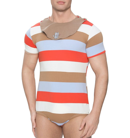 Landofgenie Mens Striped Onesie with bibs - Dancing Kitty - landofgenie