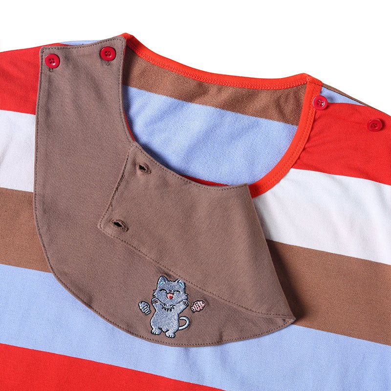 Landofgenie Mens Striped Onesie with bibs - Dancing Kitty - landofgenie