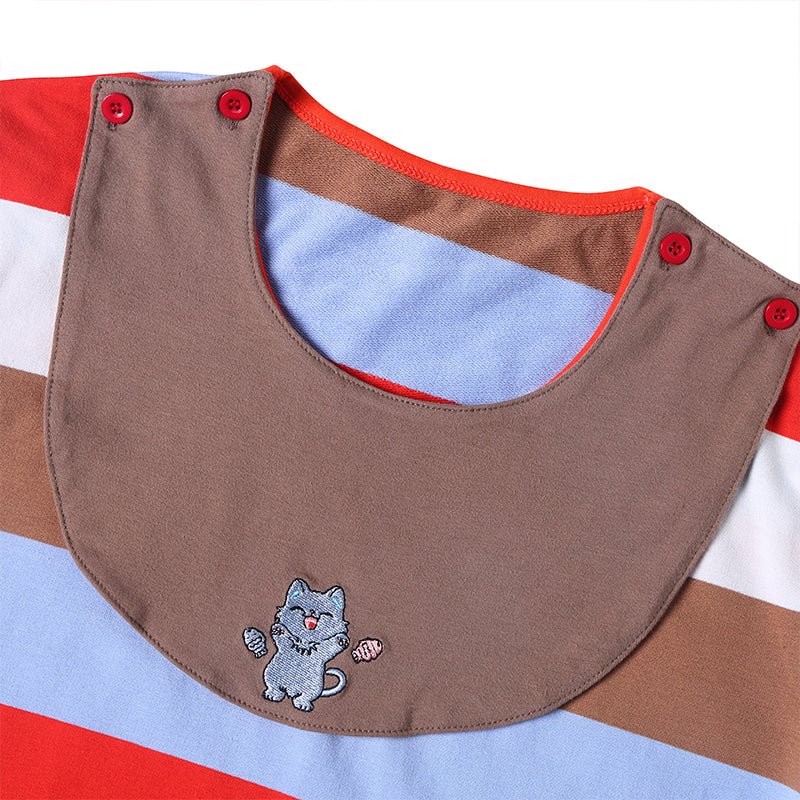 Landofgenie Mens Striped Onesie with bibs - Dancing Kitty - landofgenie