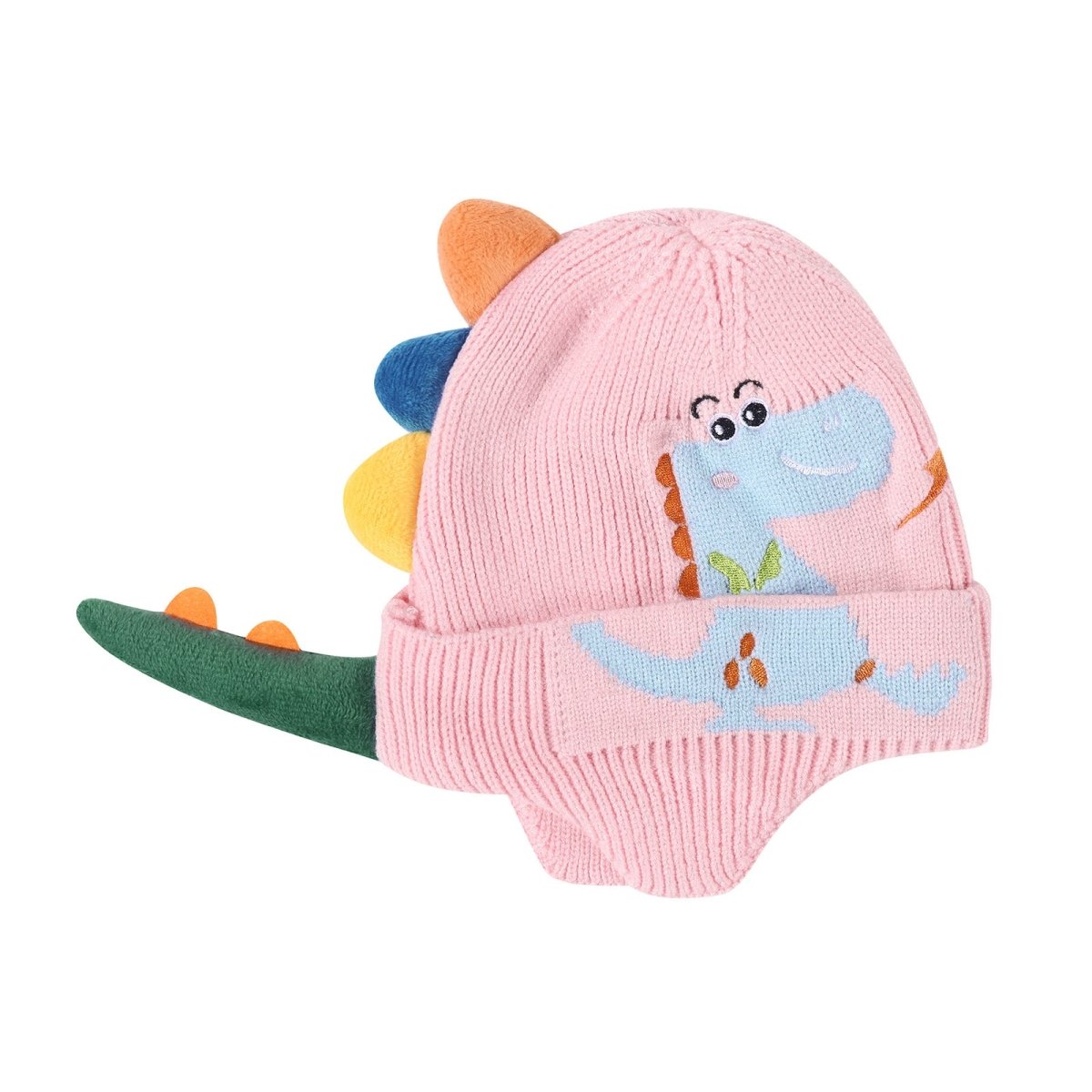 Landofgenie One Size Cotton Knitting Dinosaur Cap - Pink - landofgenie