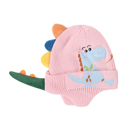 Landofgenie One Size Cotton Knitting Dinosaur Cap - Pink - landofgenie