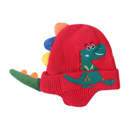 Landofgenie One Size Cotton Knitting Dinosaur Cap - Red - landofgenie